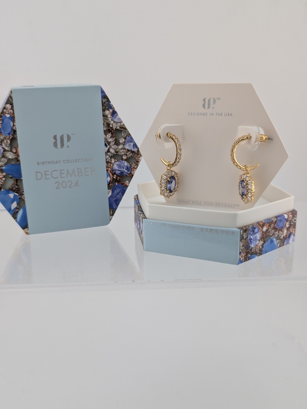 Gold-Plated December Blue Crystal Drop Earrings